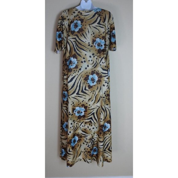 Lasting Comfort Dress USA Animal Print Blue Floral Maxi Lounge Katan Mumu XL - Picture 2 of 4